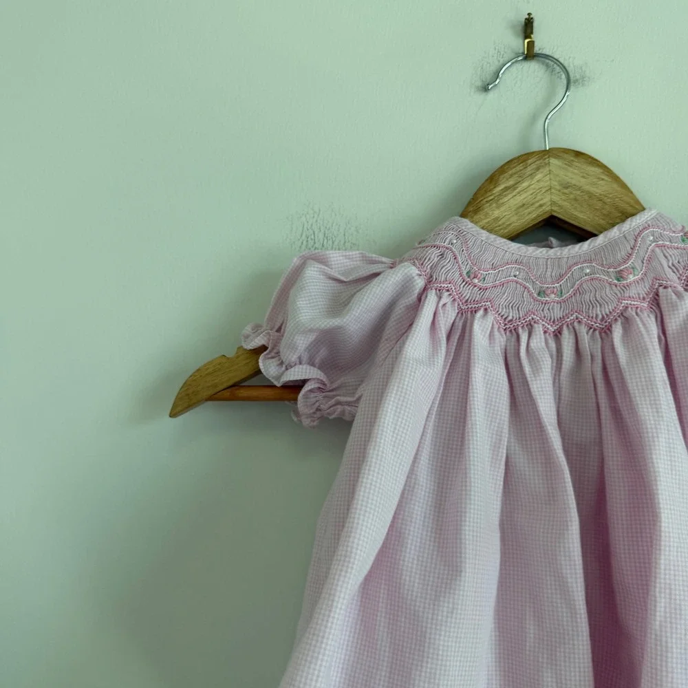 Petit Ami Bishop Pink Smocked Gingham Dress Size 3 Months